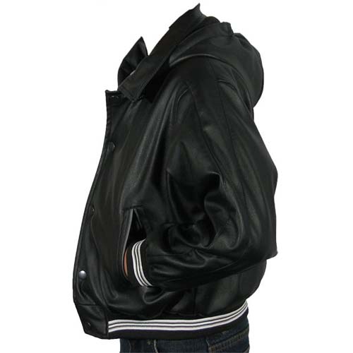 Childrens Leather-Look, Bomber-style jacket with removable hood, KJ2336