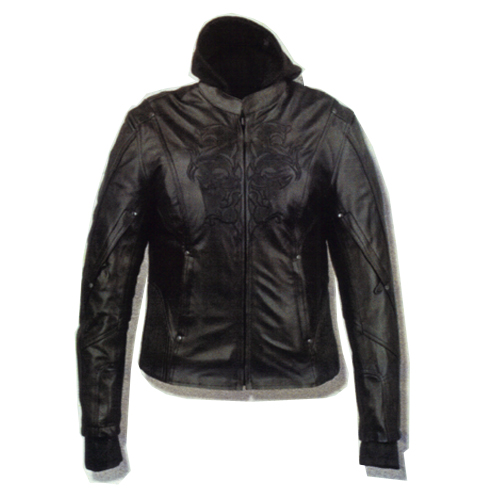 Ladies Black Embroidered Leather Jacket, ML2066BK