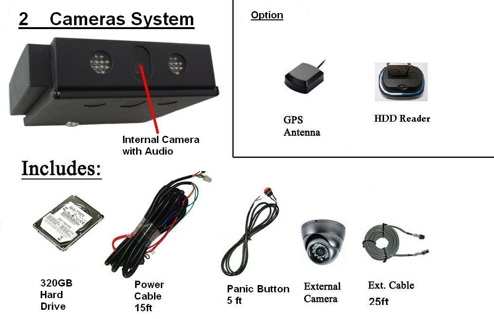 Two Camera Ceiling Mount Mobile DVR System with 320GB HD without GPS